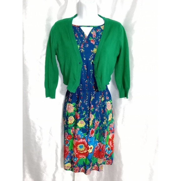 LACE & MESH Colorful Flower Summer Dress Blue Red Green Yellow Pink - Picture 1 of 8